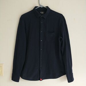 UNTUCKit Polo Shirt Mens L SlimFit Blue Pique ButtonUp Long Sleeve Pocket Preppy